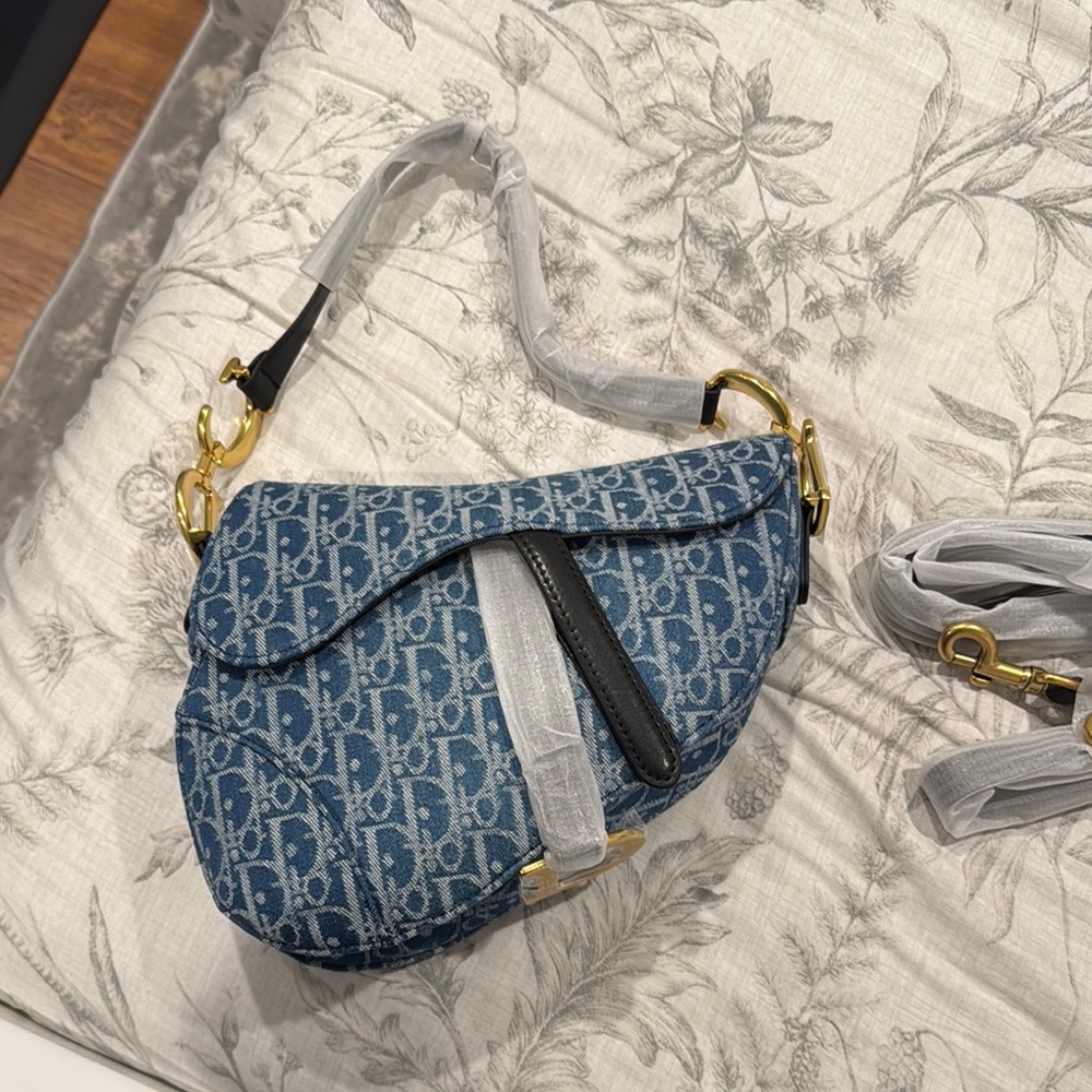 Dior Style Blue and Gray Shoulder Bag - Picture 2 of 8